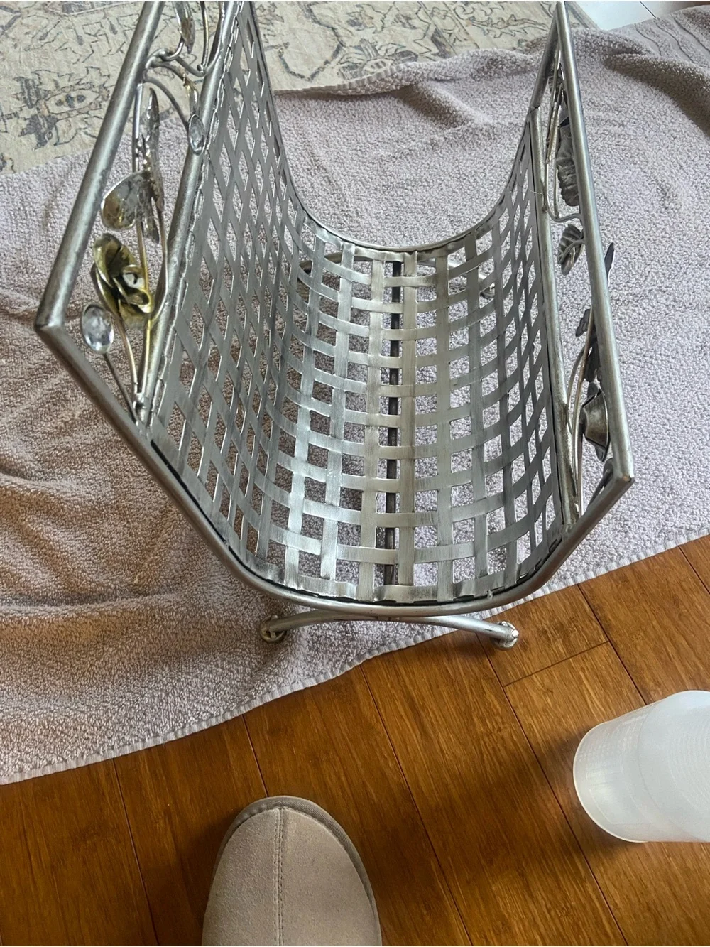 Metal Decorative Two-Tier Mail & Magazine Holder - Silver with Gold Accents